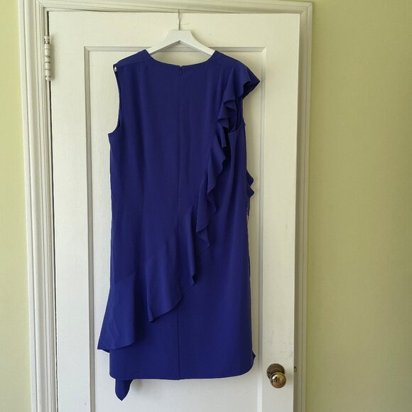 AKRIS PUNTO Asymmetrical Sleevless Cascading Ruffle Dress Size 10 - Picture 4 of 10